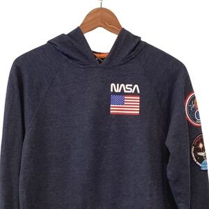 Buzz Aldrin NASA Kids XL Hoodie Navy Blue Space Mission Patches Pullover